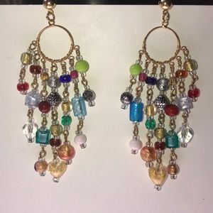 Vintage Boho chic art glass dangling earrings